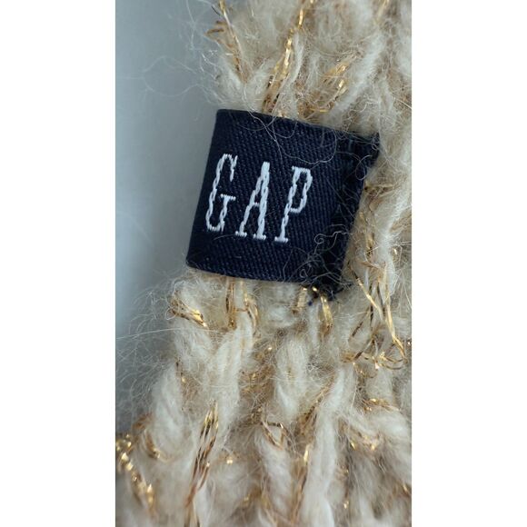 Gap Women's Cream Gold Metallic Sparkle Fringe Scarf Lambswool Blend 10 x 74 - Picture 3 of 12